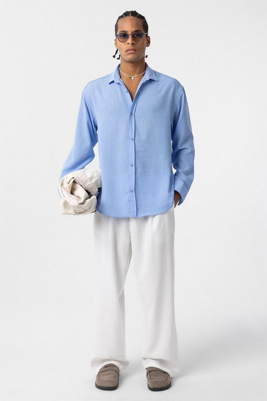 Basic Oversized Long-Sleeve Linen-Look Shirt