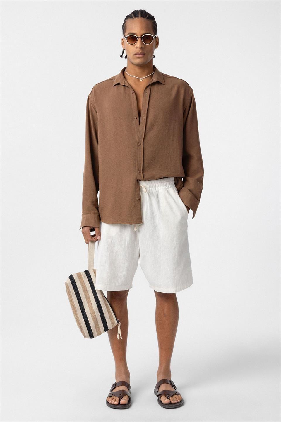 Basic Oversized Long-Sleeve Linen-Look Shirt