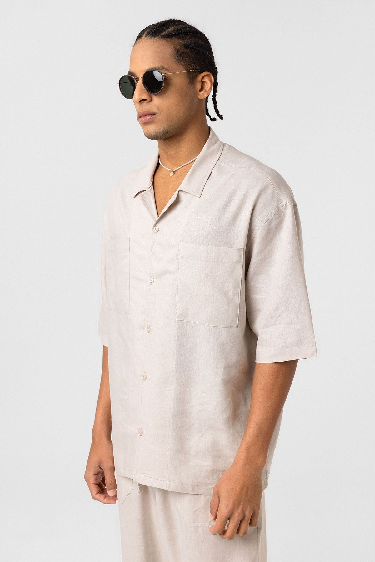 Oversized Linen Shirt with Two Pockets