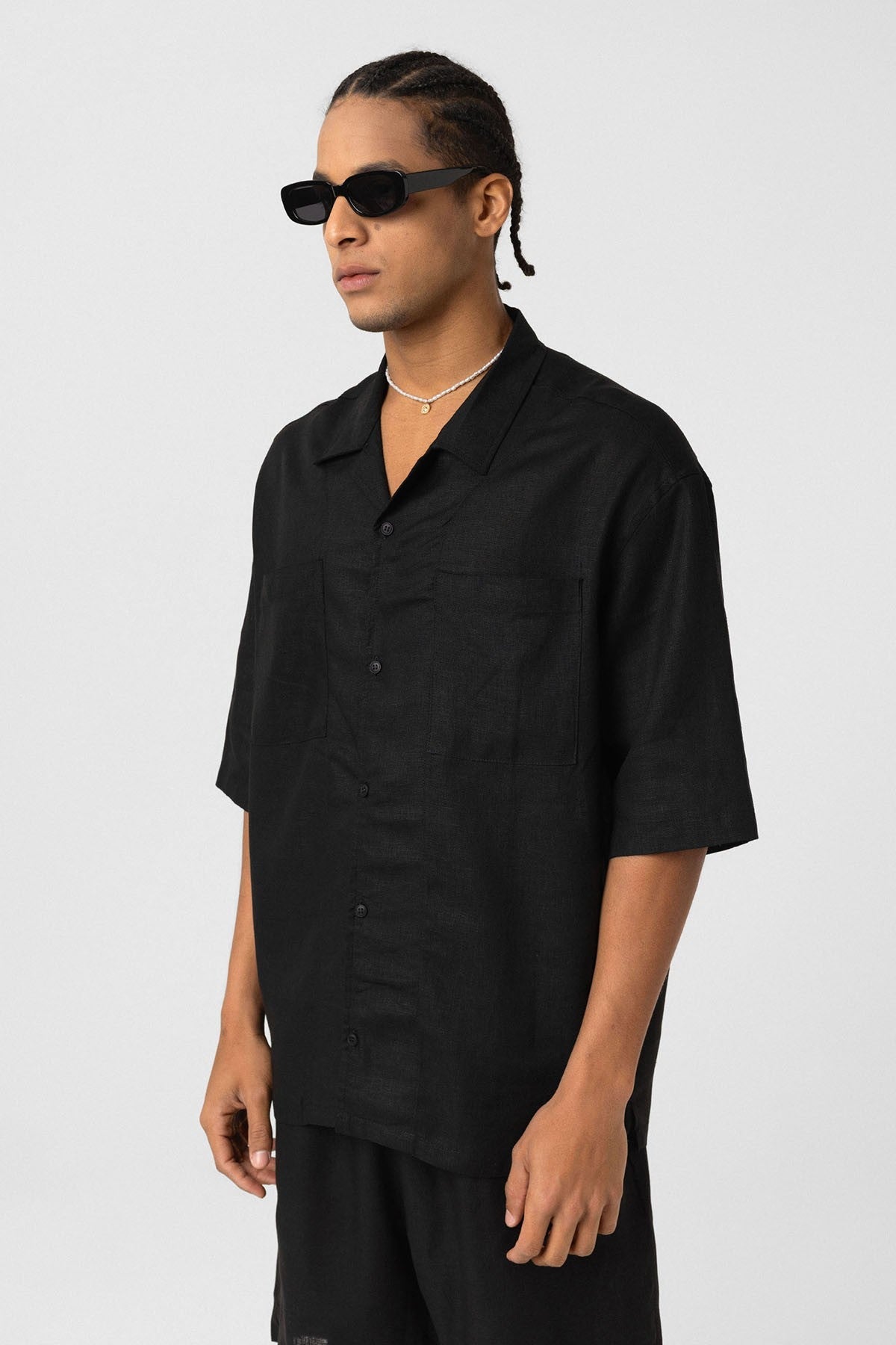Oversized Linen Shirt with Two Pockets