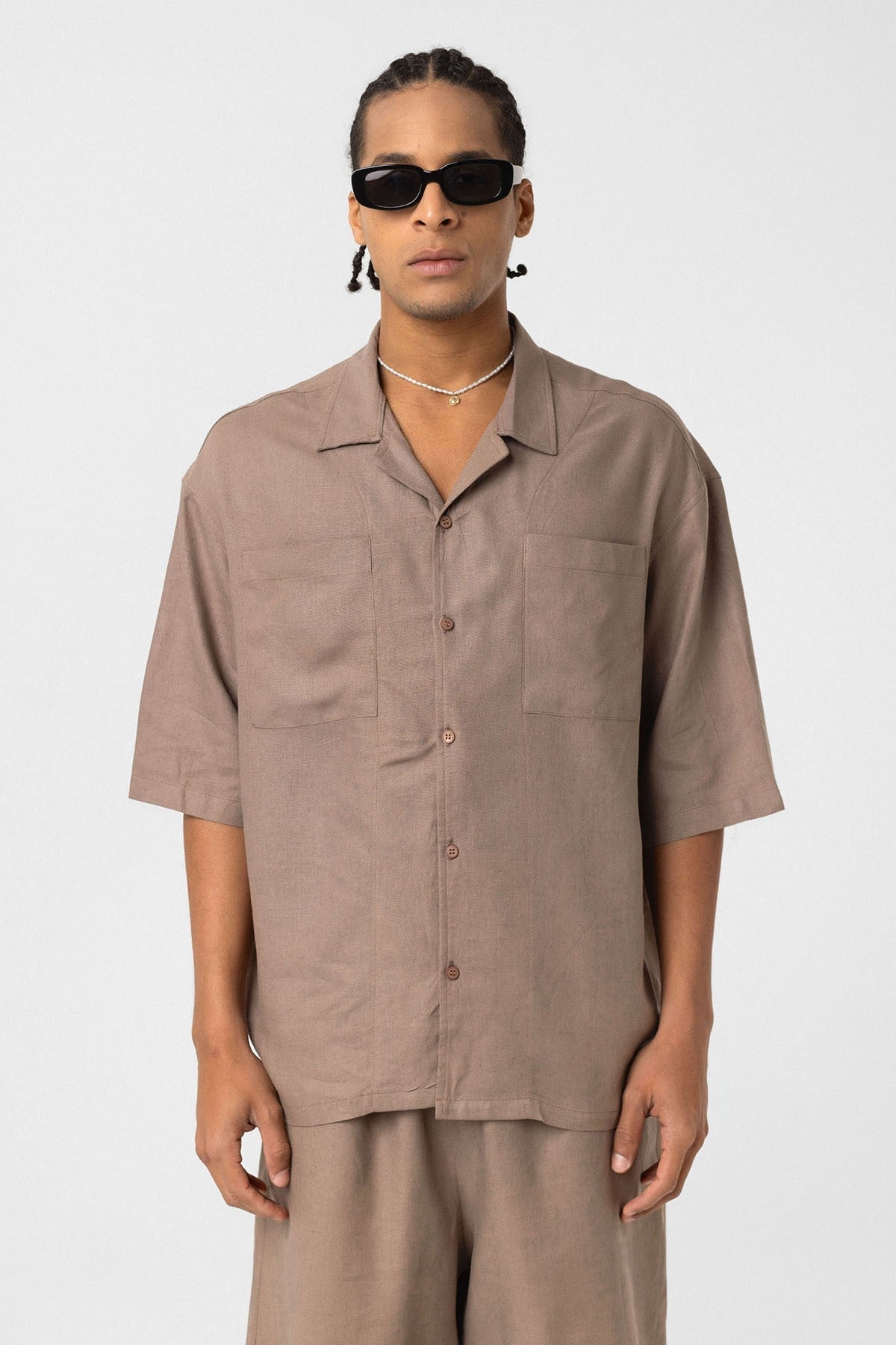 Oversized Linen Shirt with Two Pockets