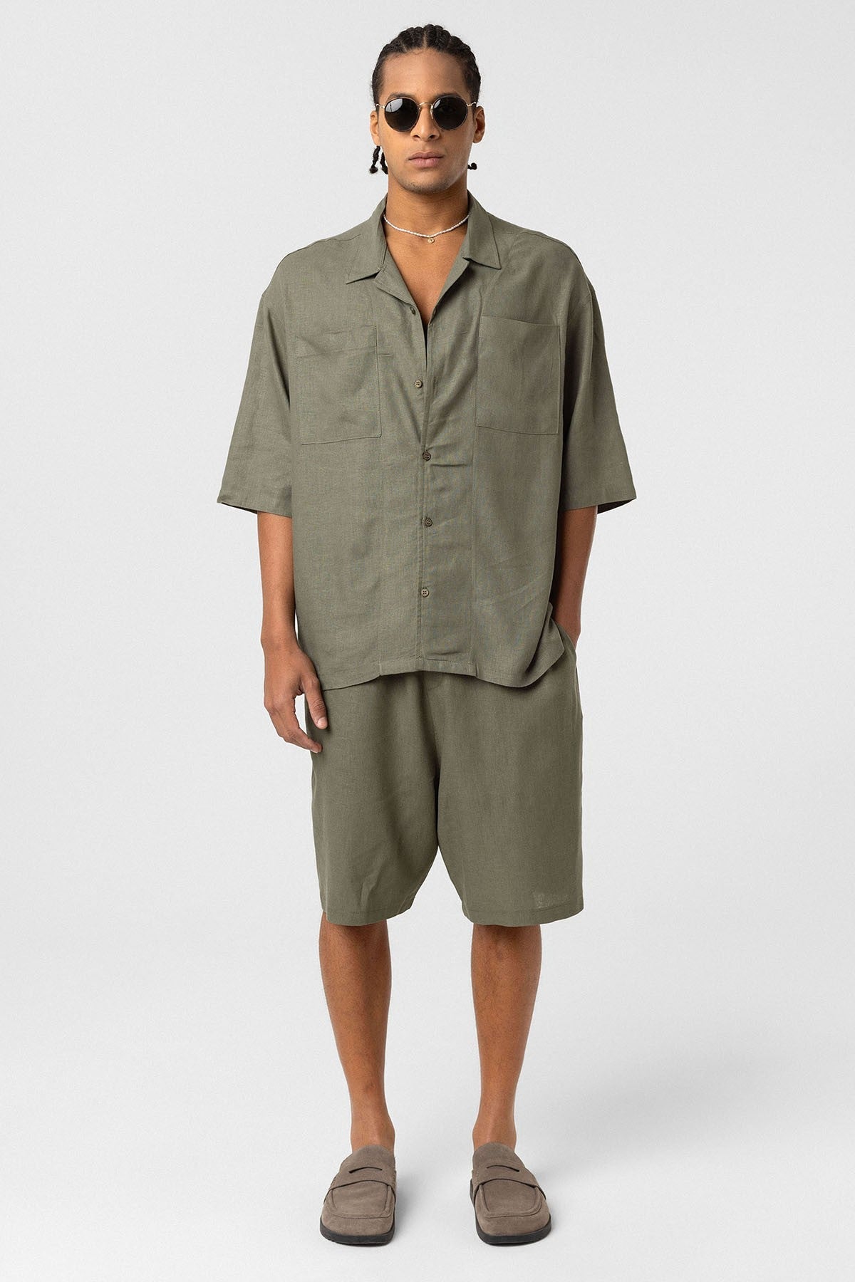 Oversized Linen Shirt with Two Pockets