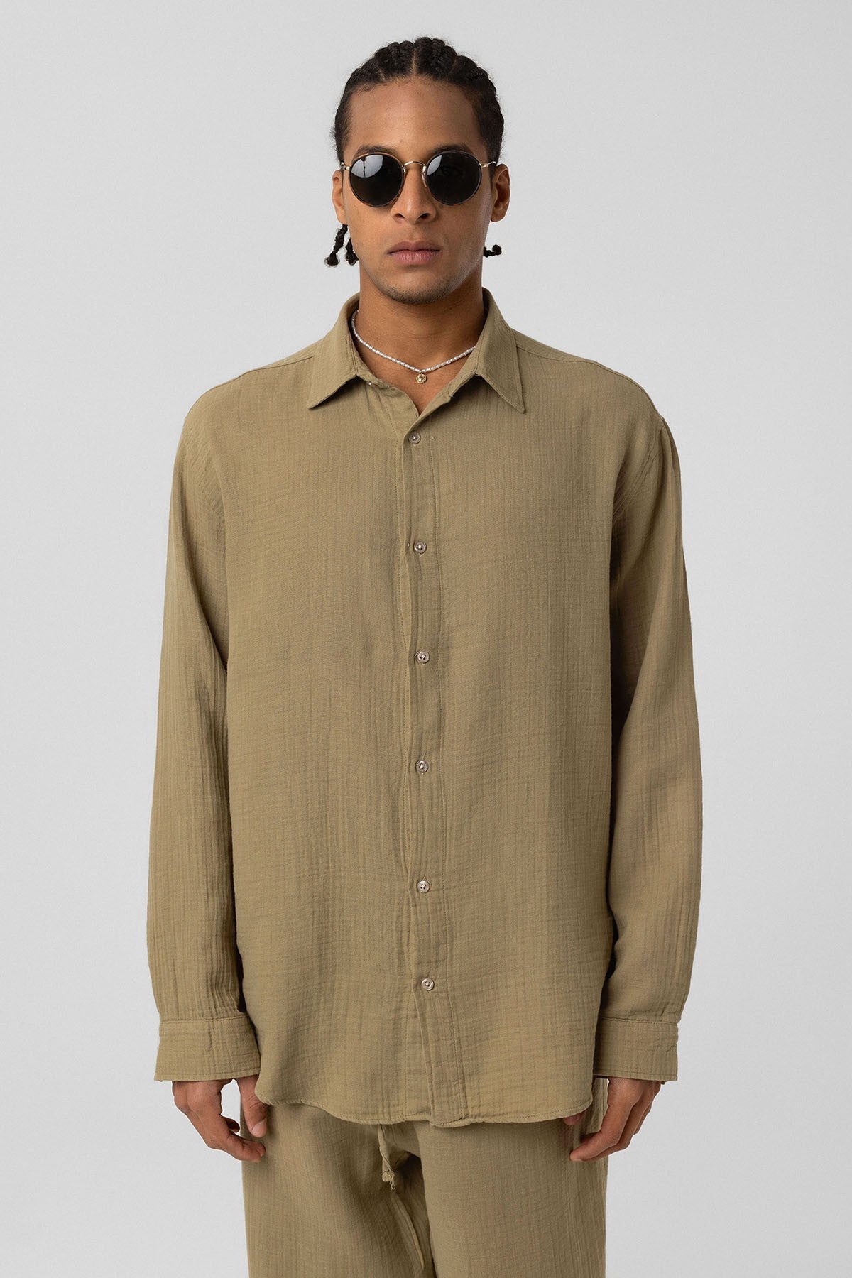 Oversized Long-Sleeve Muslin Shirt
