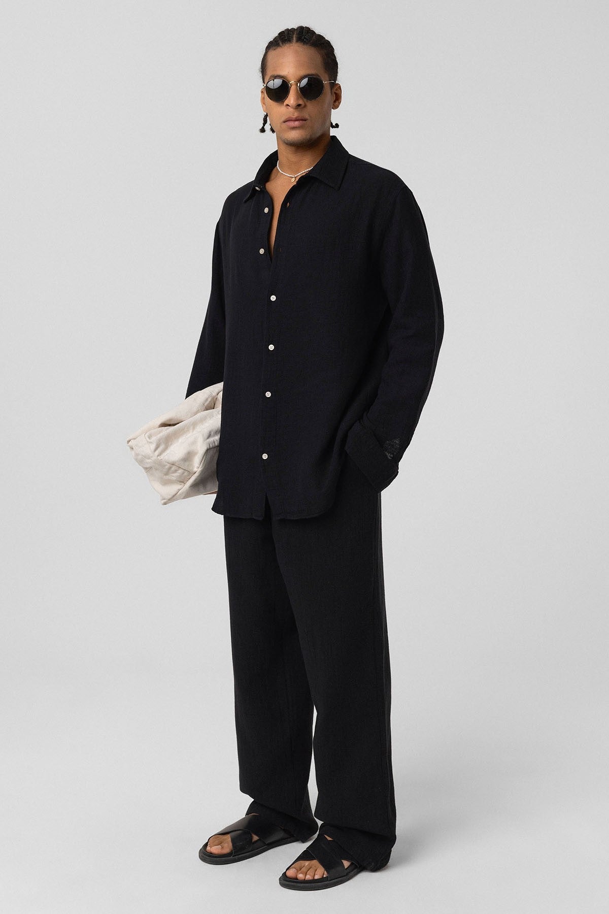 Oversized Long-Sleeve Muslin Shirt