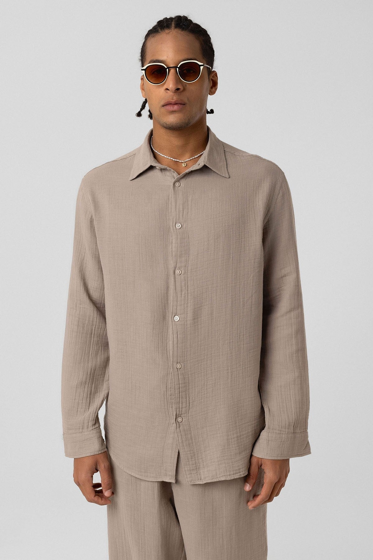 Oversized Long-Sleeve Muslin Shirt