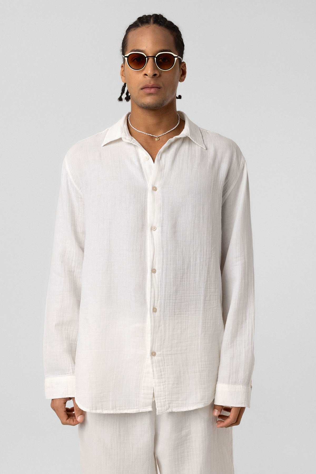 Oversized Long-Sleeve Muslin Shirt