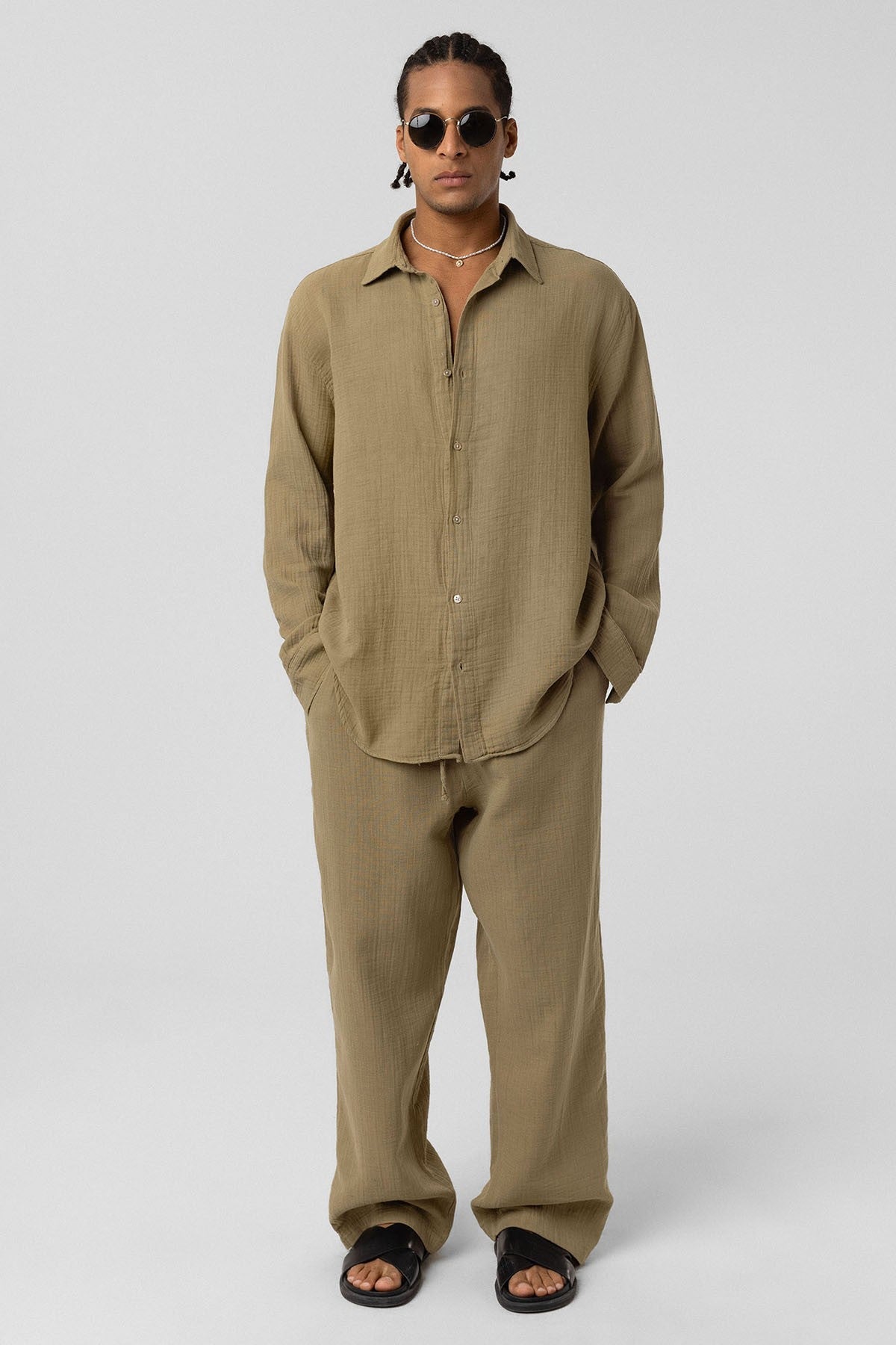 Oversized Long-Sleeve Muslin Shirt
