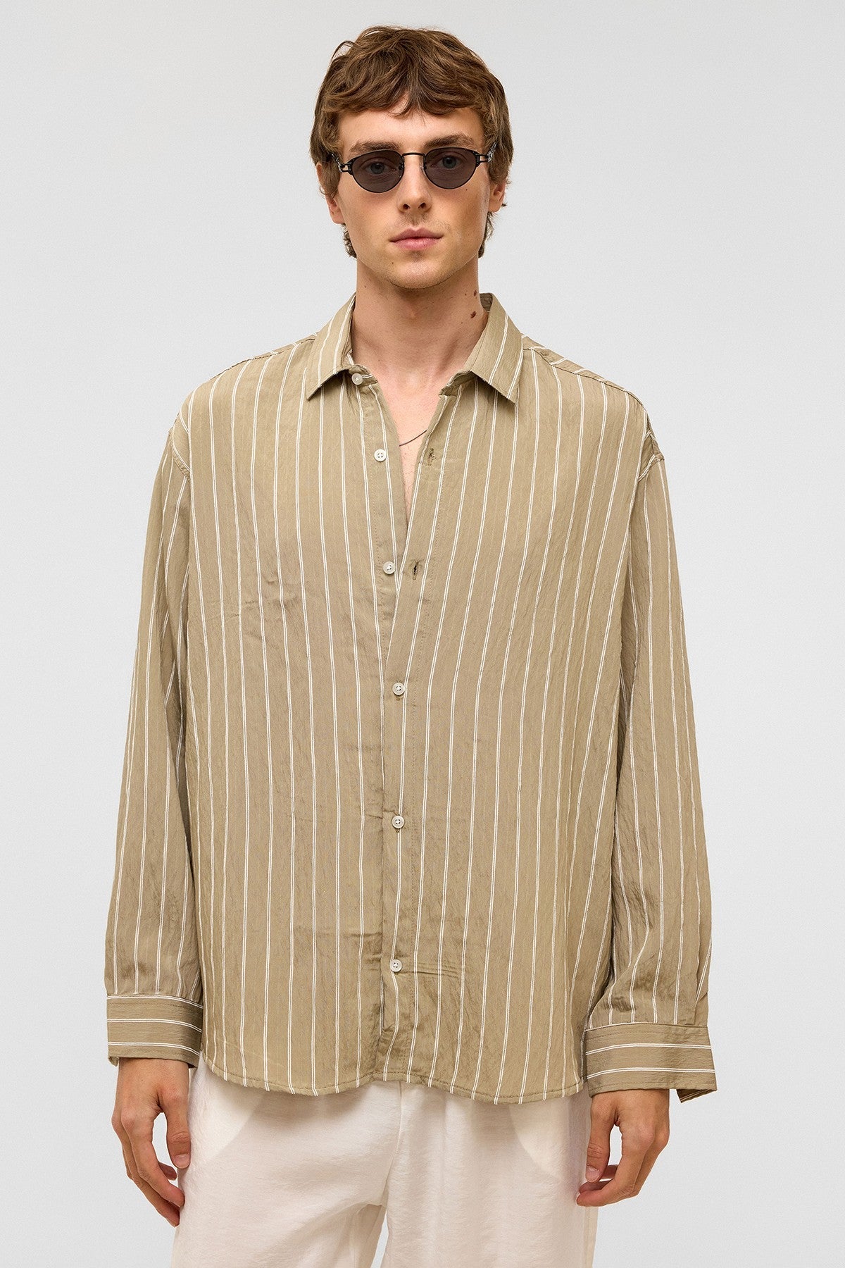 Oversized Striped Long-Sleeve Shirt