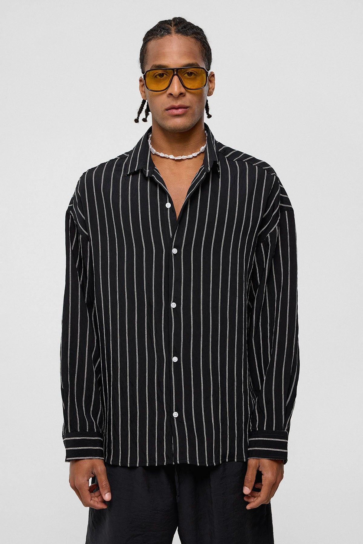 Oversized Striped Long-Sleeve Shirt