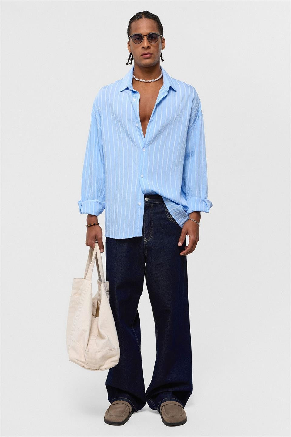 Oversized Striped Long-Sleeve Shirt