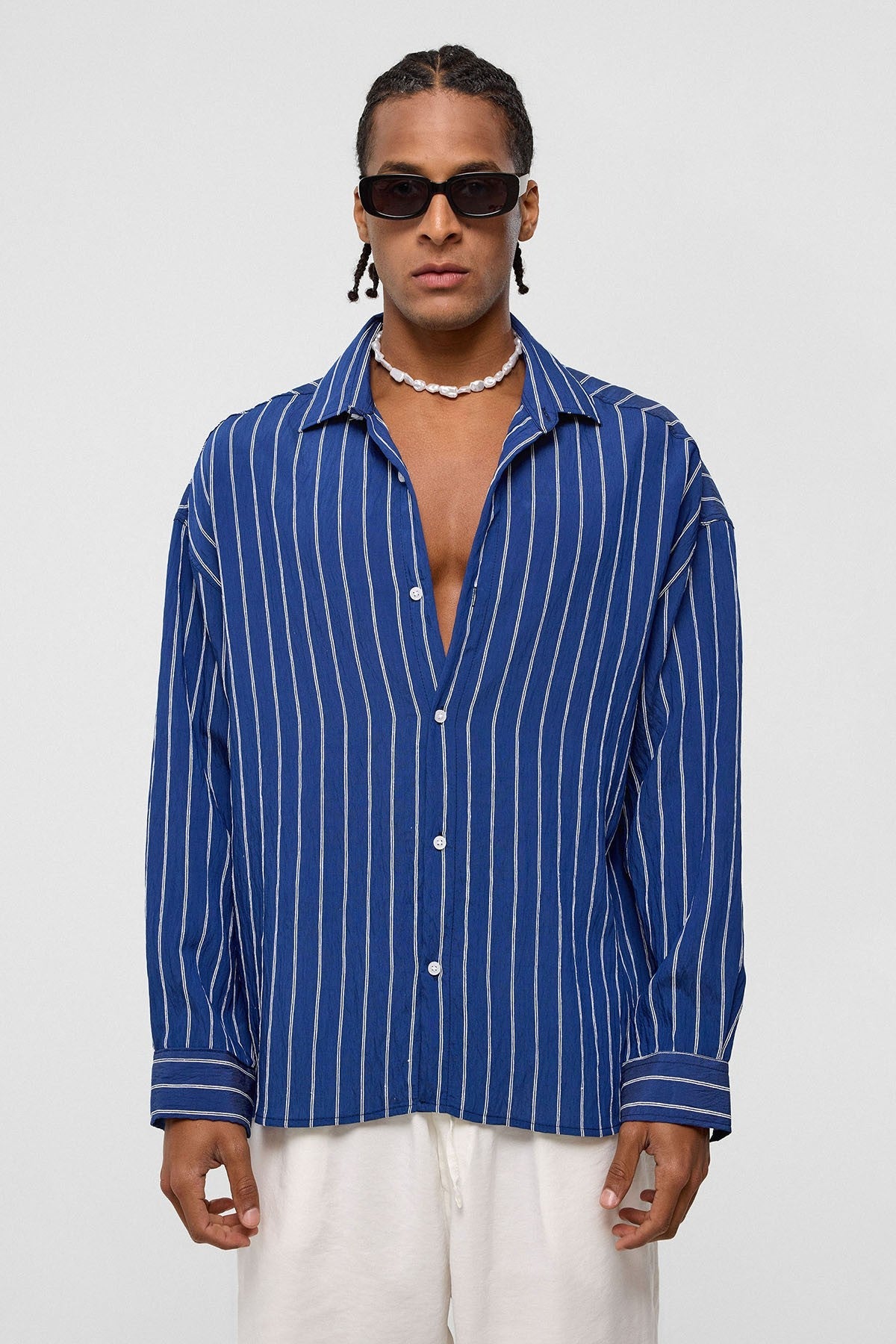 Oversized Striped Long-Sleeve Shirt