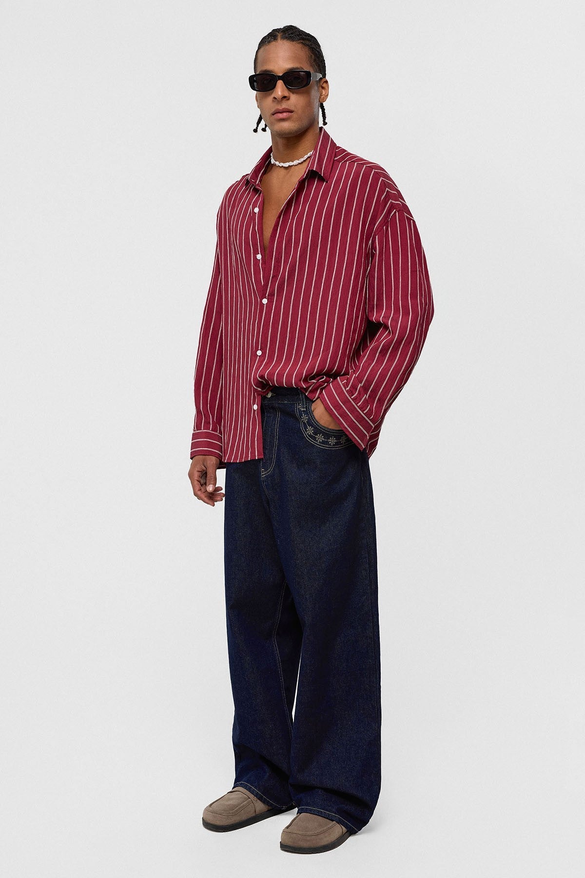 Oversized Striped Long-Sleeve Shirt