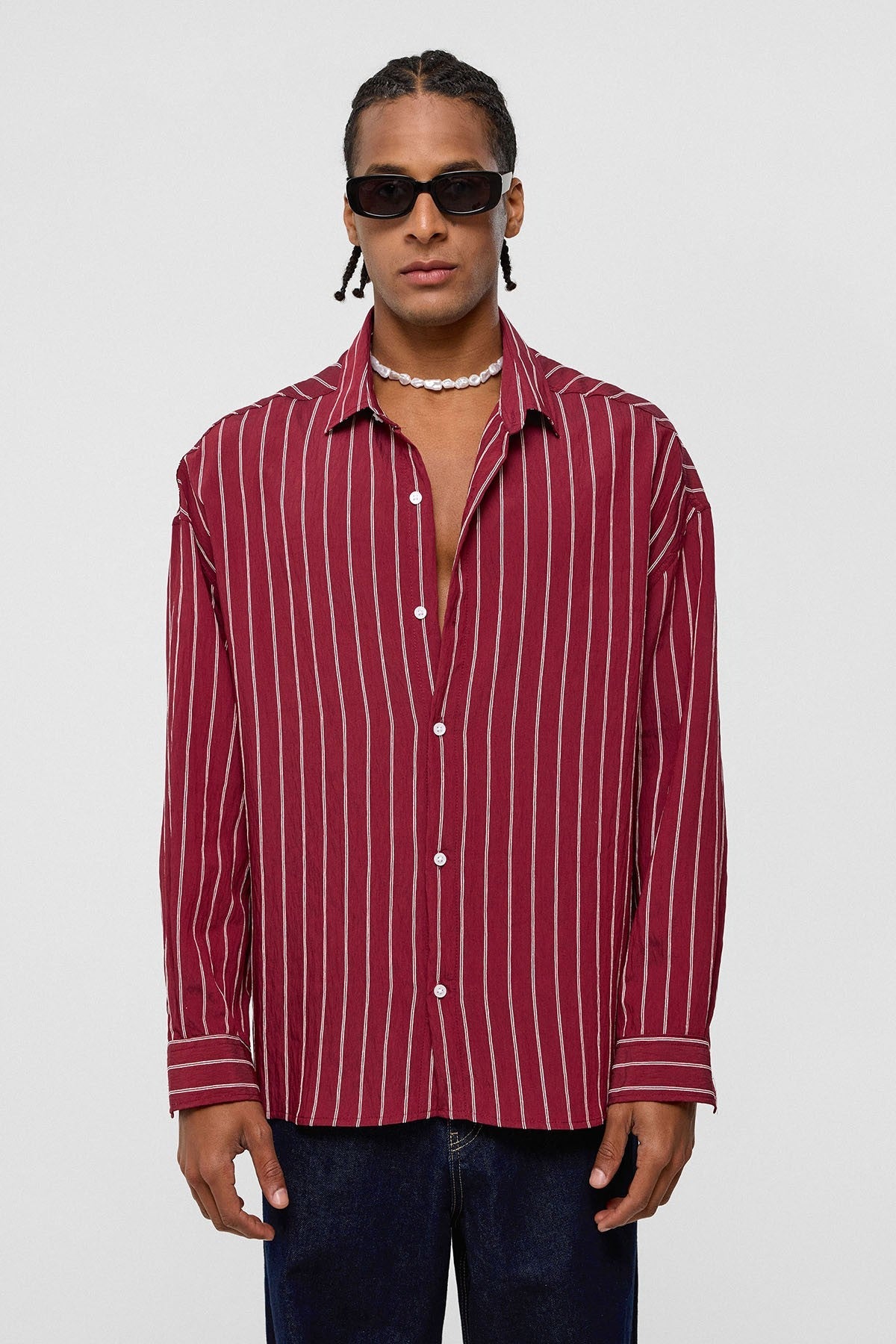Oversized Striped Long-Sleeve Shirt