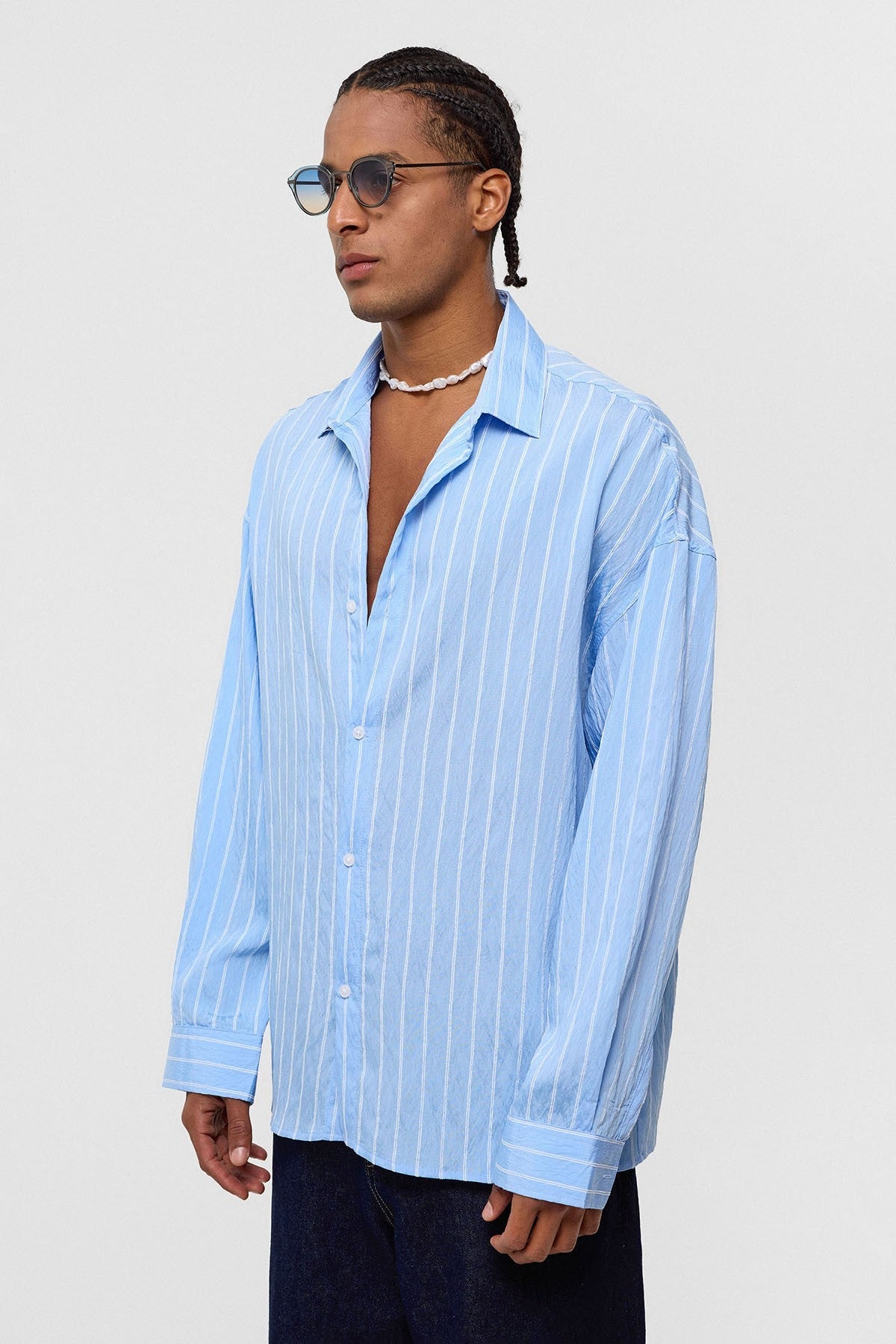Oversized Striped Long-Sleeve Shirt
