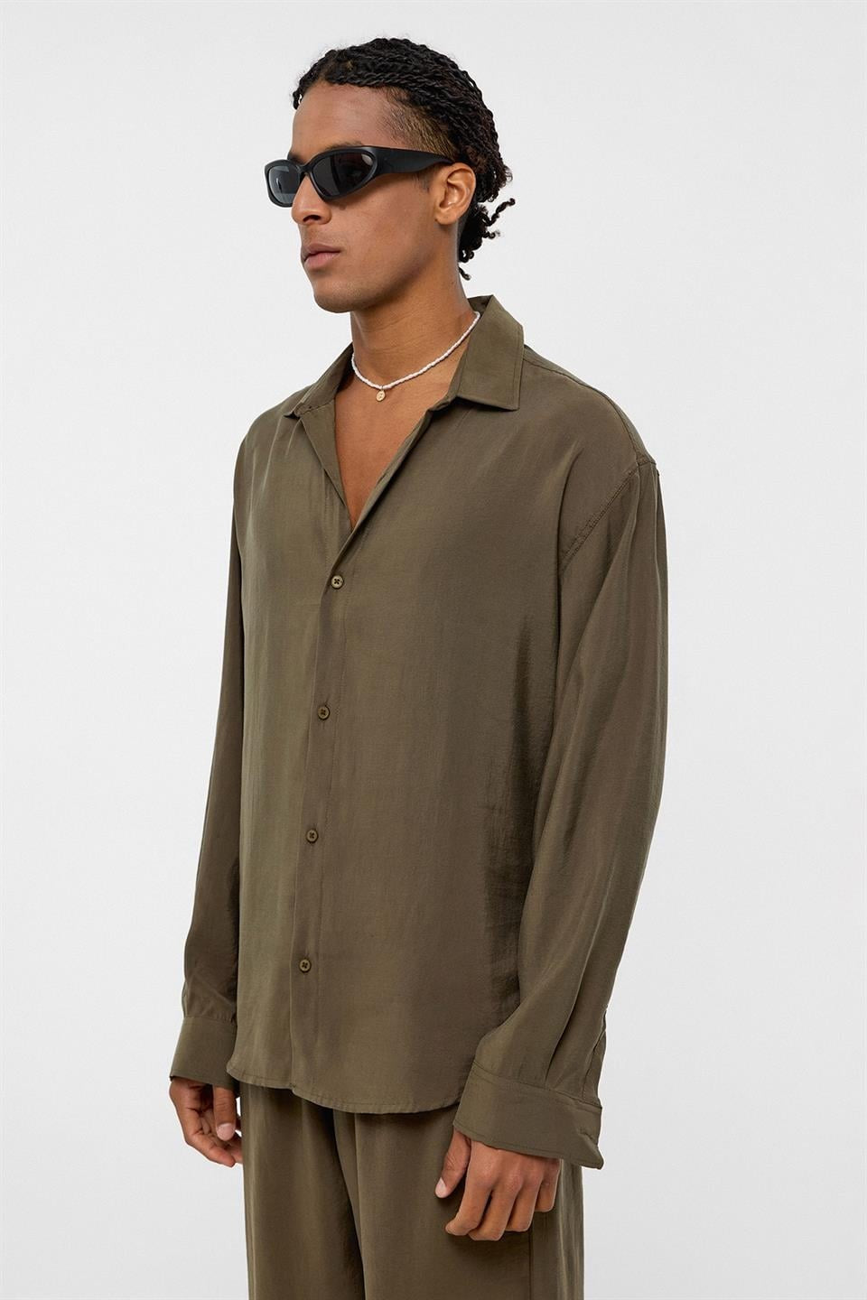 Basic Oversized Long-Sleeve Modal-Blend Shirt