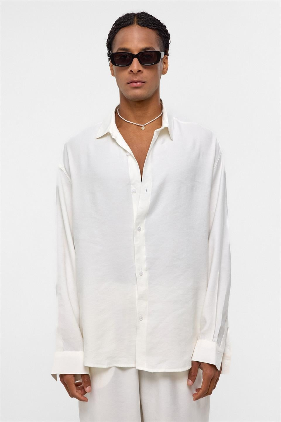 Basic Oversized Long-Sleeve Modal-Blend Shirt