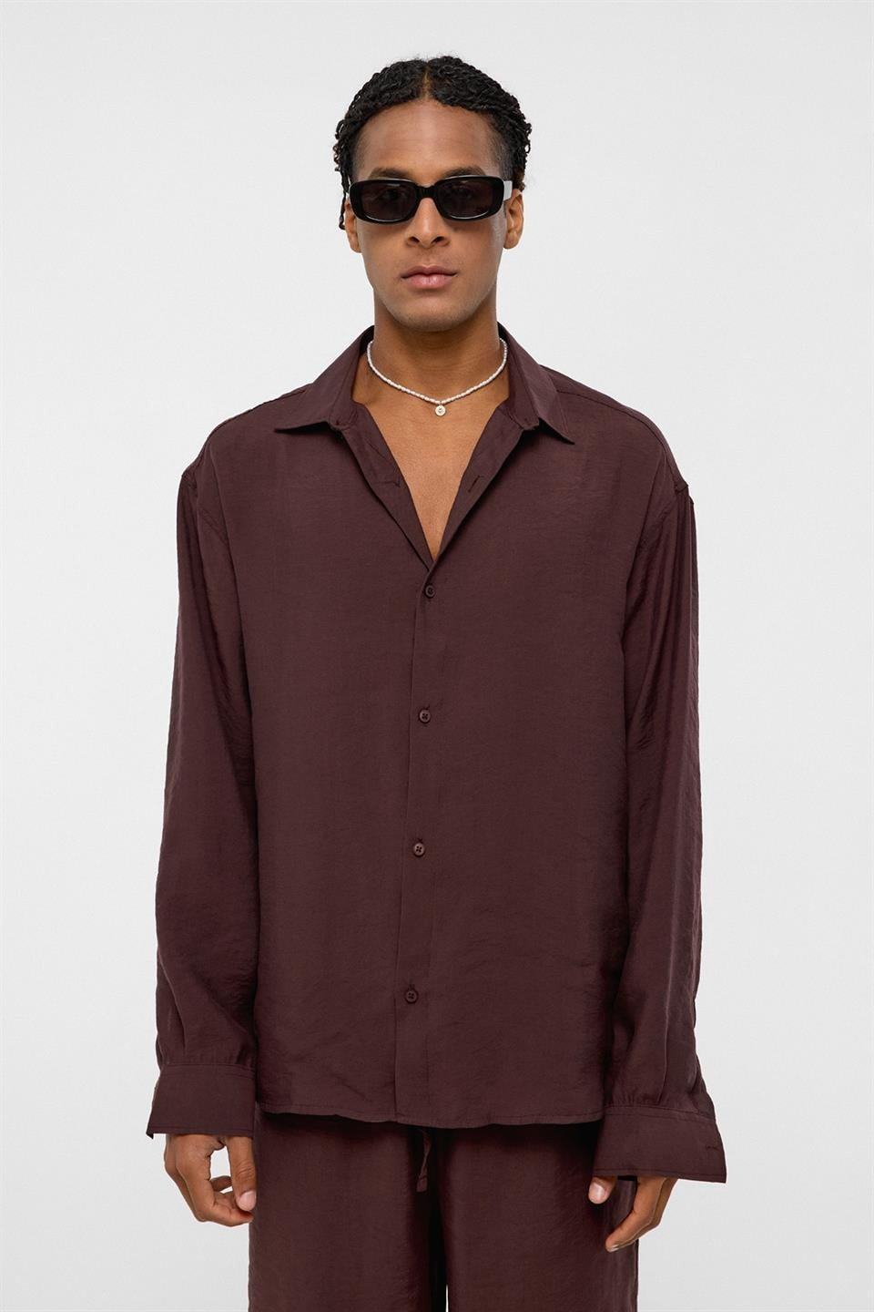 Basic Oversized Long-Sleeve Modal-Blend Shirt V40-61