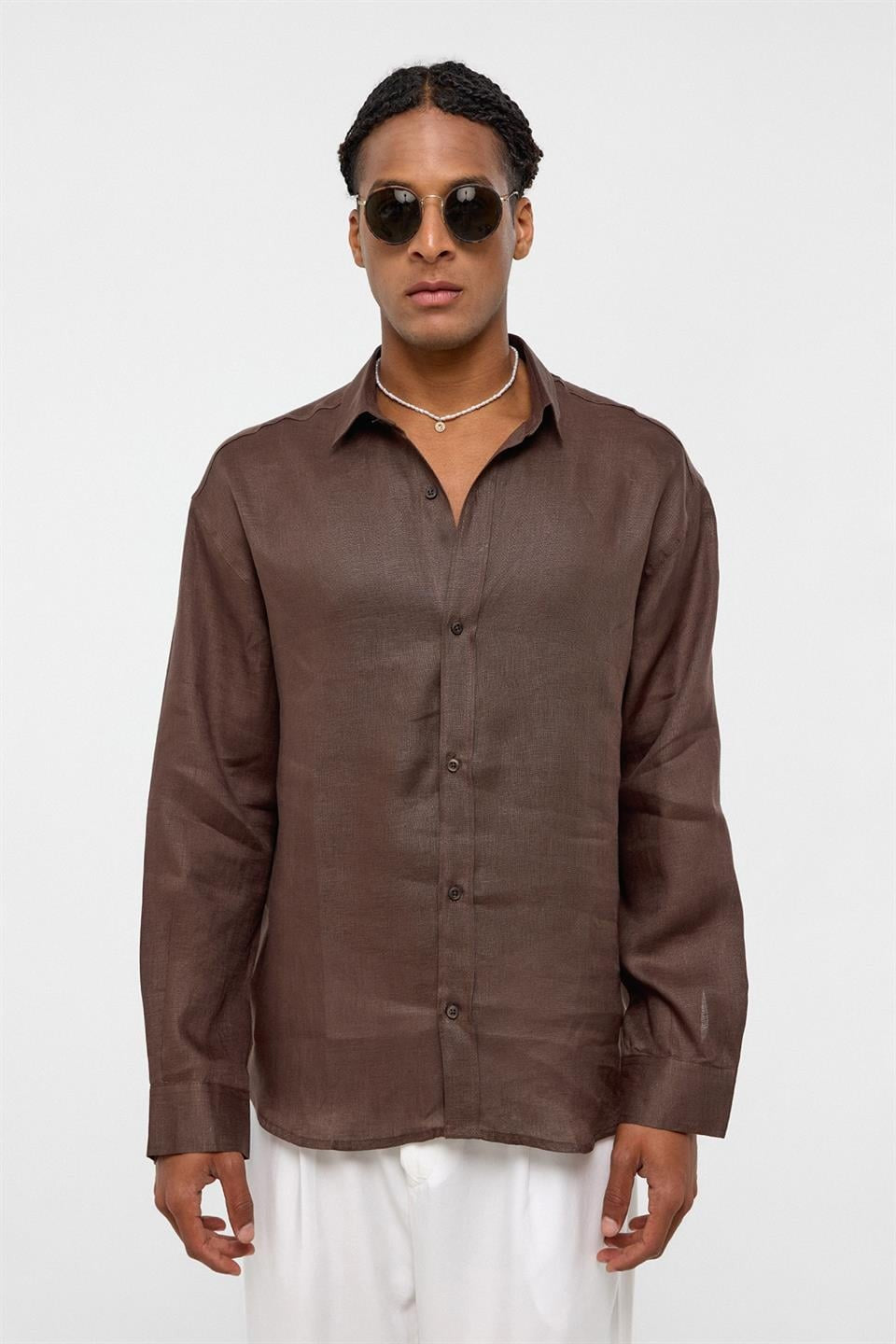 100% Linen Oversized Long-Sleeve Shirt
