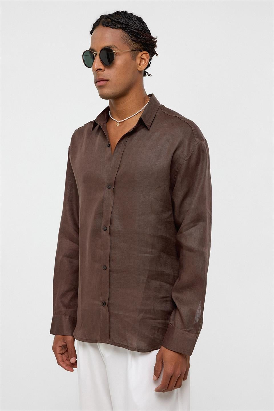 100% Linen Oversized Long-Sleeve Shirt