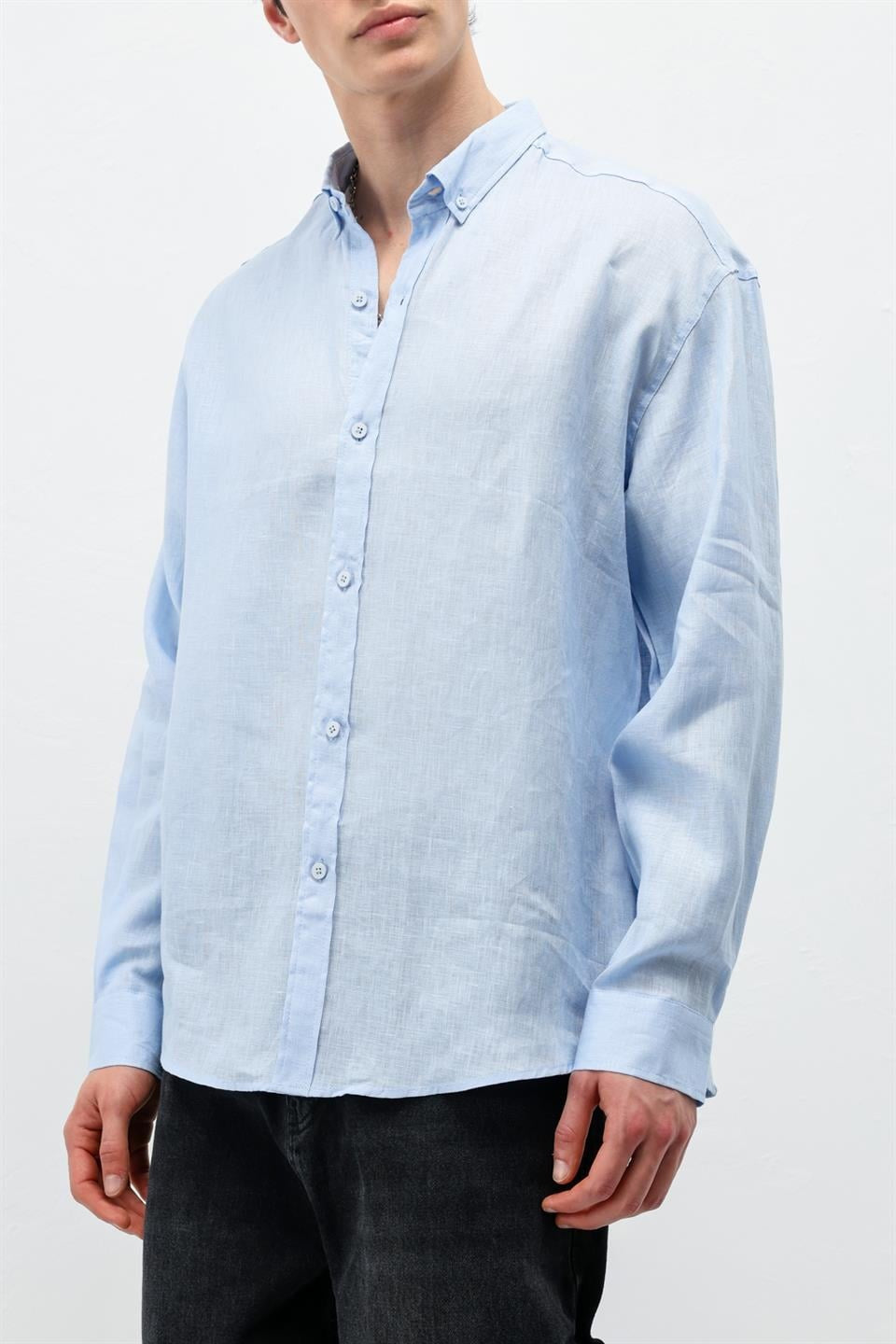 100% Linen Oversized Long-Sleeve Shirt