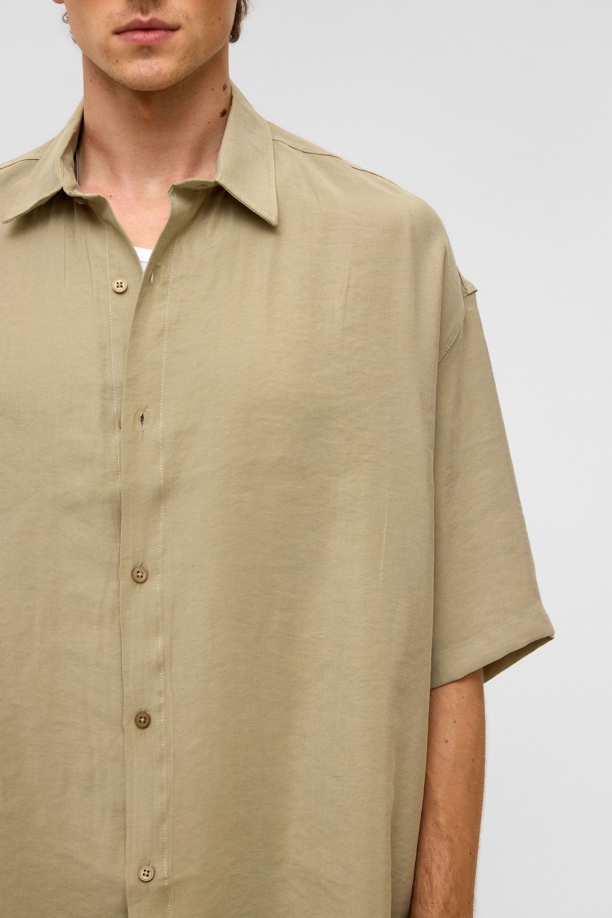 Basic Oversized Short-Sleeve Modal Shirt
