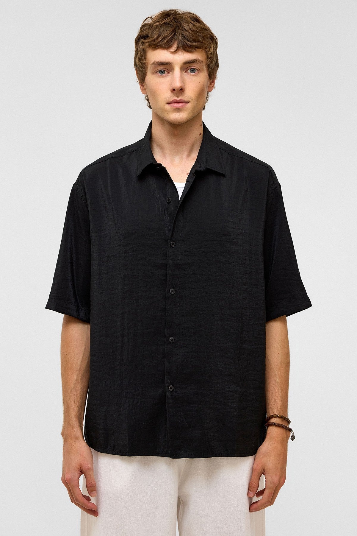 Basic Oversized Short-Sleeve Modal Shirt