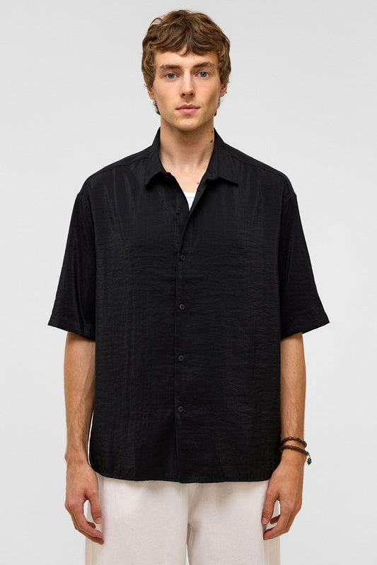 Basic Oversized Short-Sleeve Modal Shirt