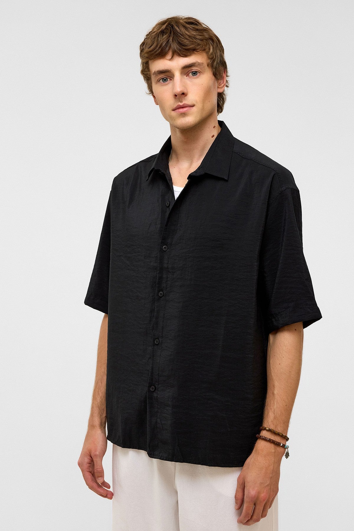 Basic Oversized Short-Sleeve Modal Shirt