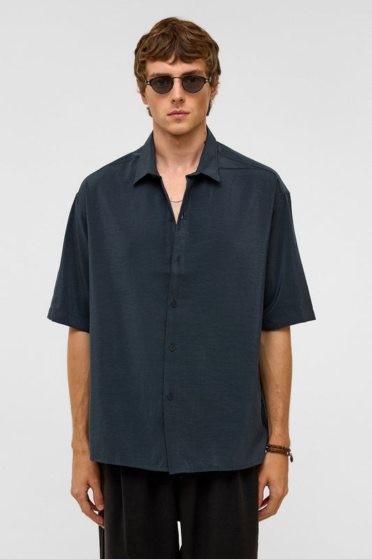 Basic Oversized Short-Sleeve Modal Shirt