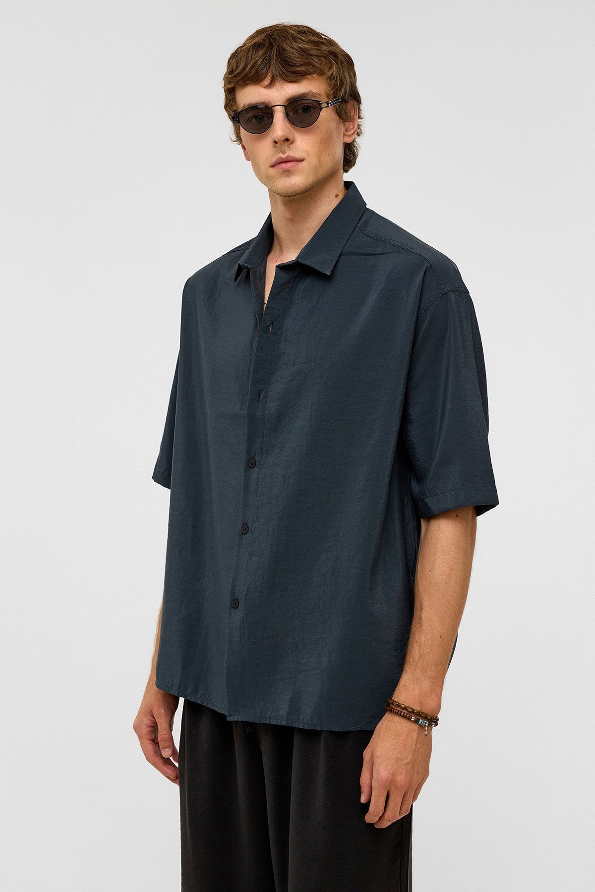 Basic Oversized Short-Sleeve Modal Shirt