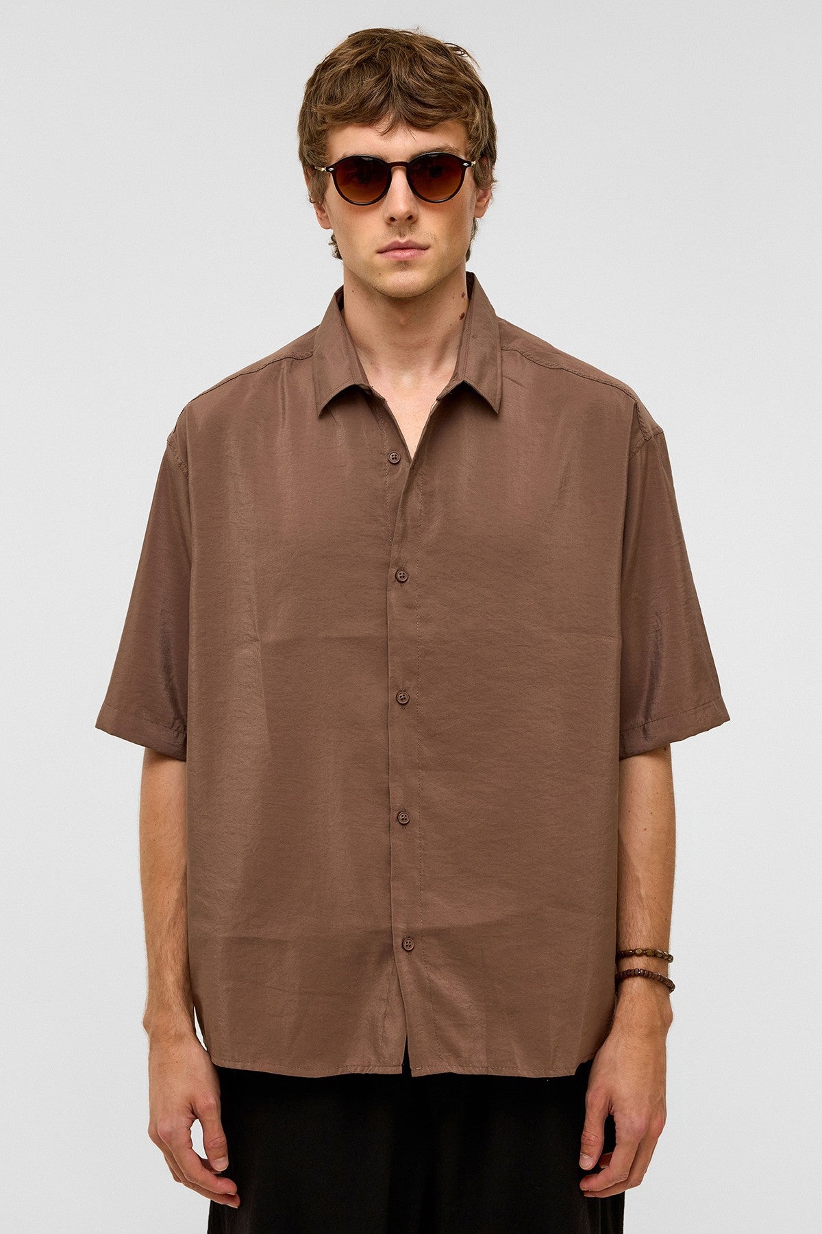 Basic Oversized Short-Sleeve Modal Shirt