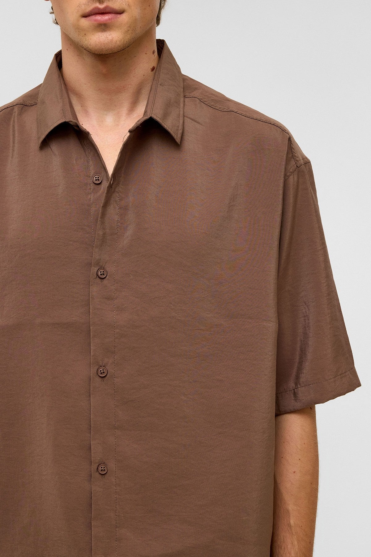 Basic Oversized Short-Sleeve Modal Shirt