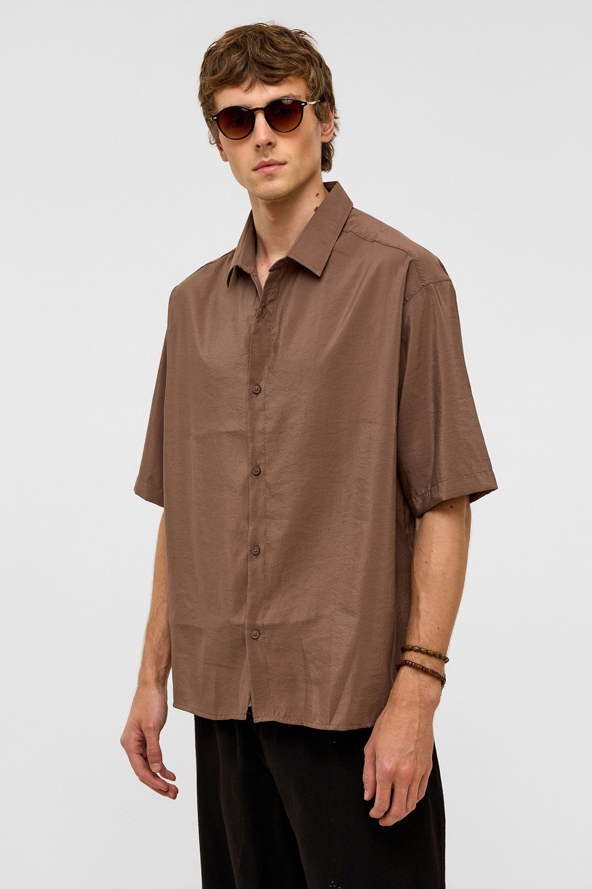 Basic Oversized Short-Sleeve Modal Shirt