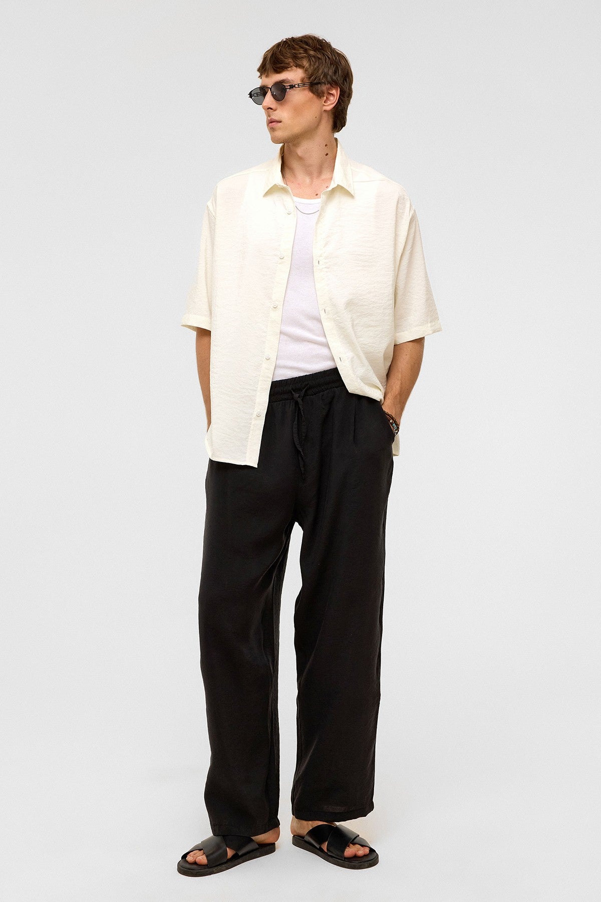 Basic Oversized Short-Sleeve Modal Shirt