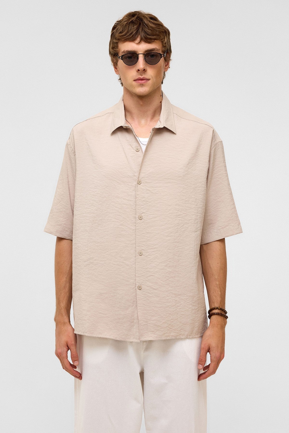Basic Oversized Short-Sleeve Modal Shirt