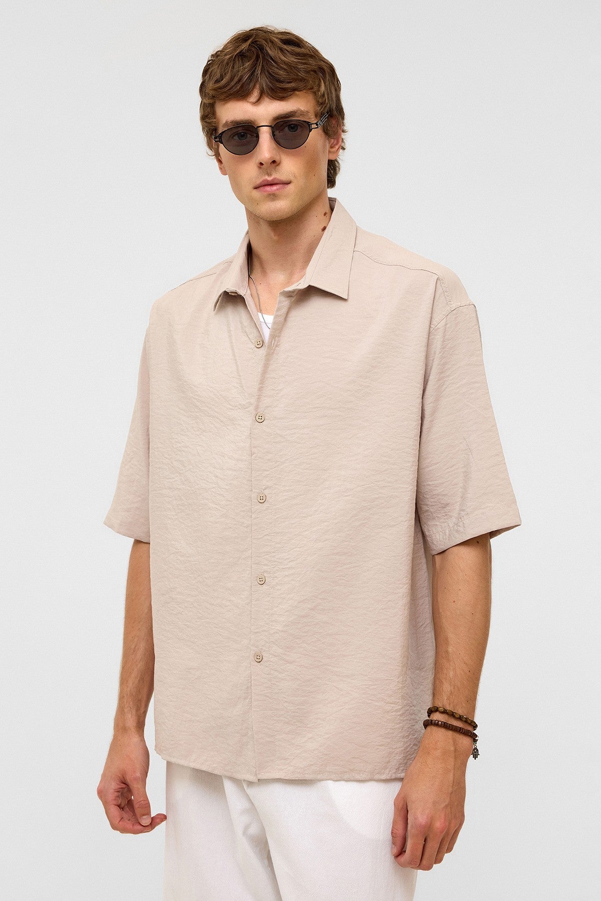 Basic Oversized Short-Sleeve Modal Shirt