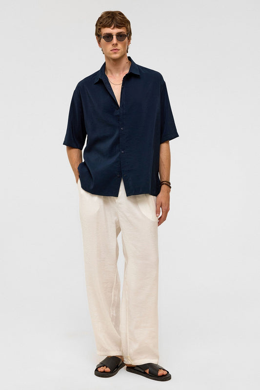 Basic Oversized Short-Sleeve Modal Shirt