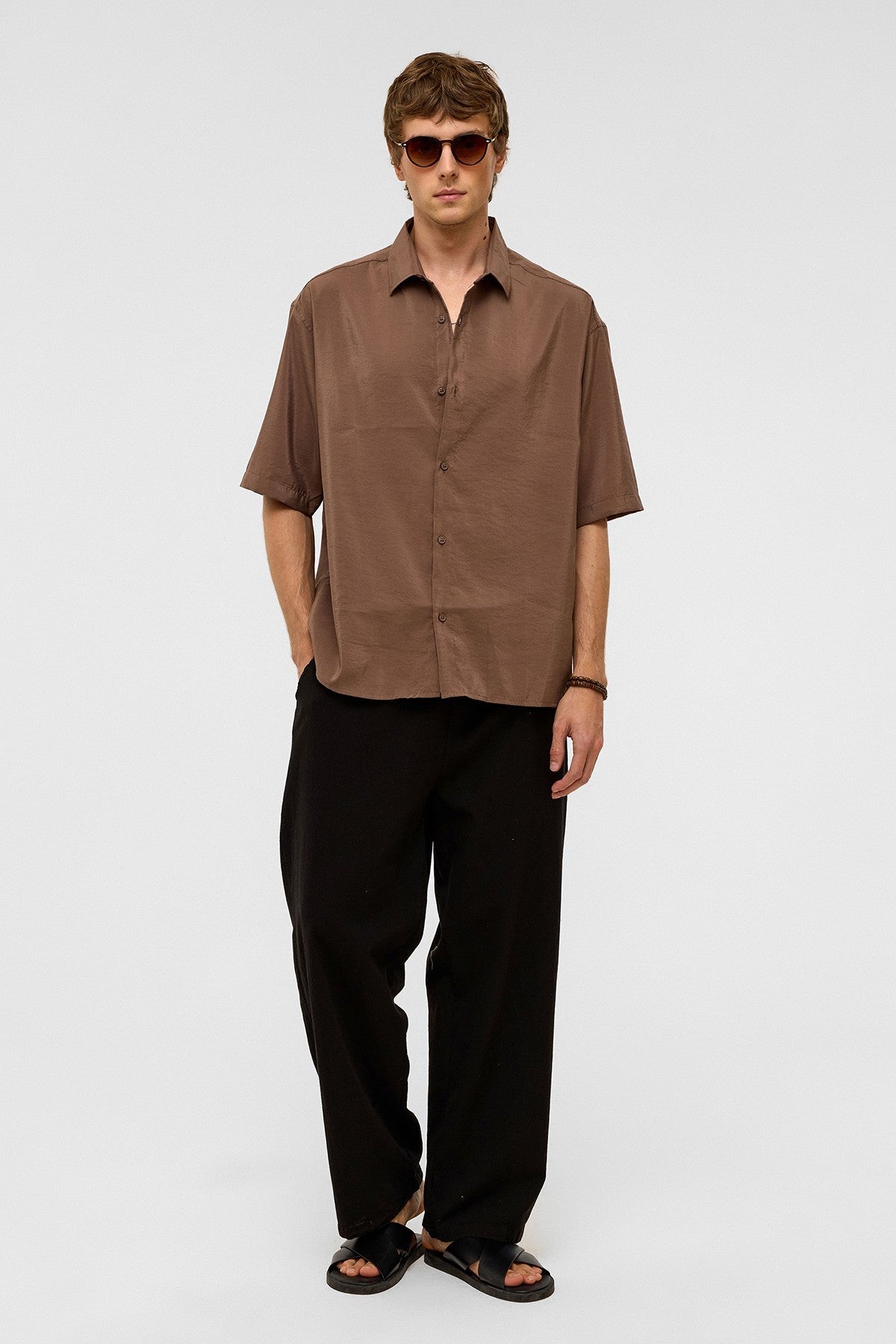 Basic Oversized Short-Sleeve Modal Shirt