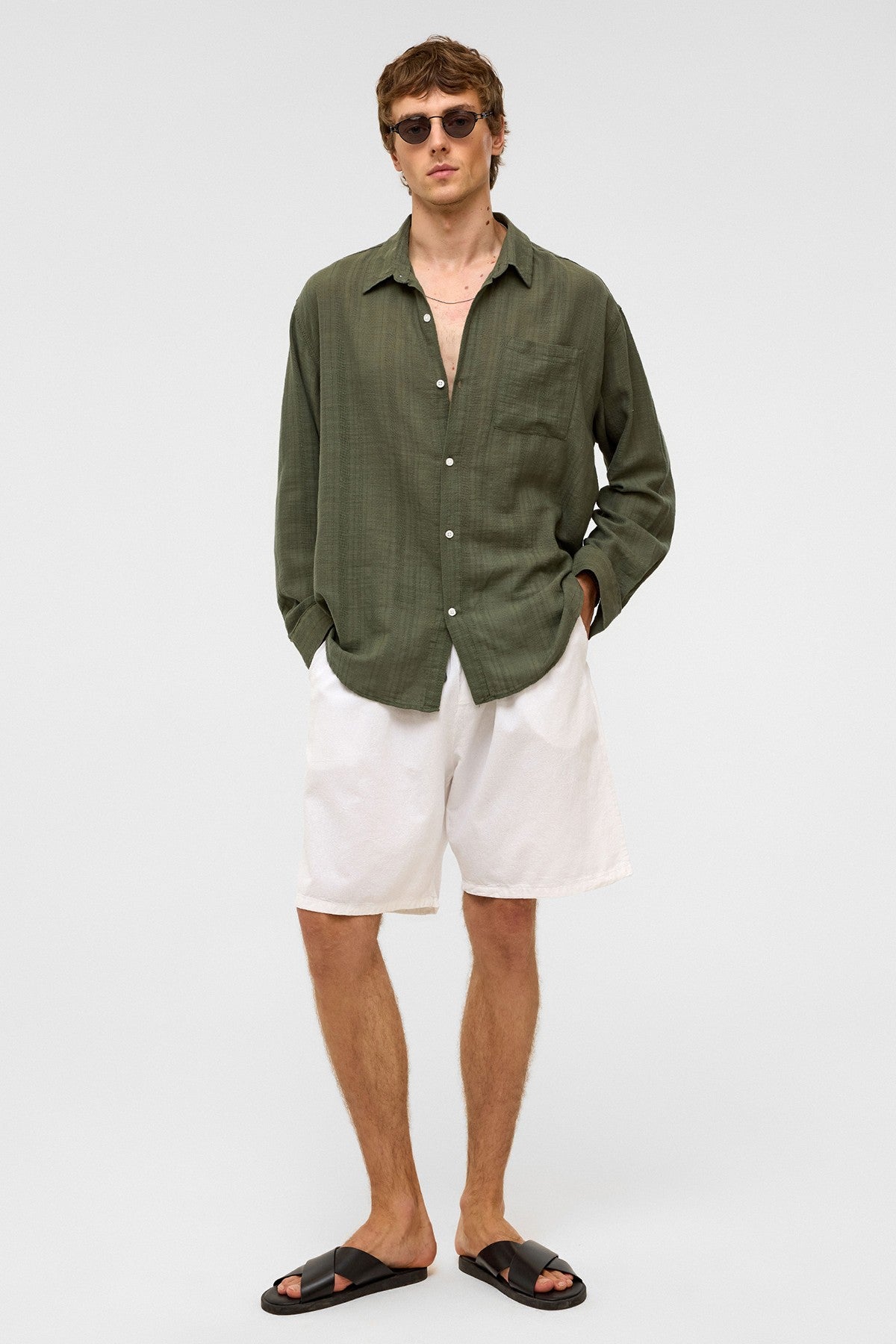 Oversized Striped Long-Sleeved Linen Shirt