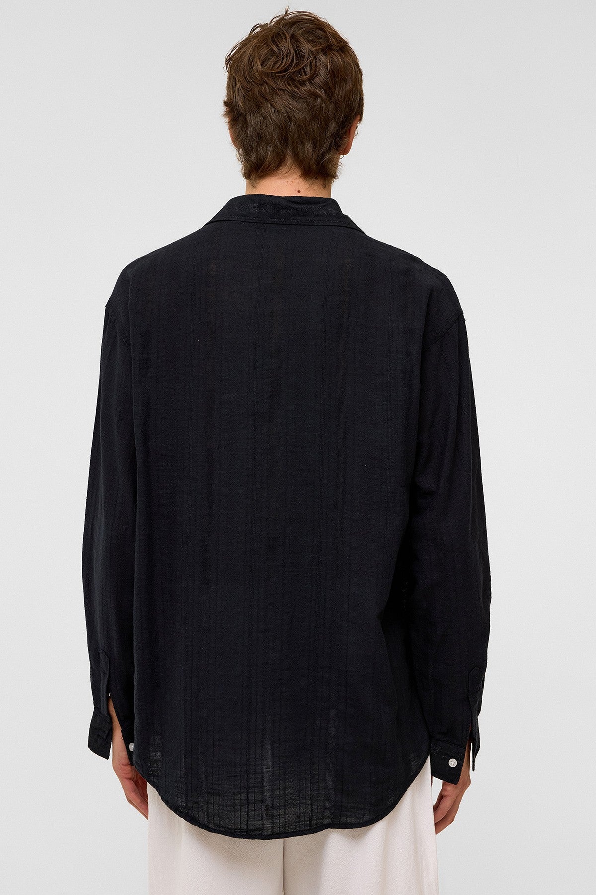 Oversized Striped Long-Sleeved Linen Shirt