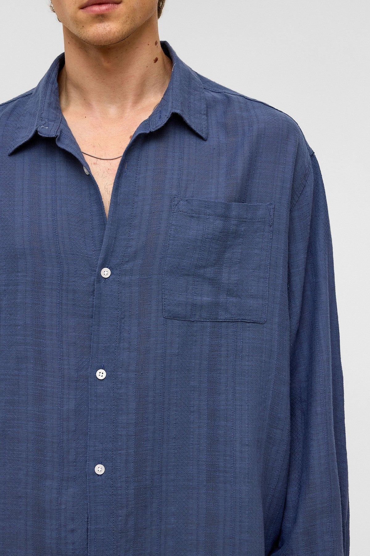 Oversized Striped Long-Sleeved Linen Shirt