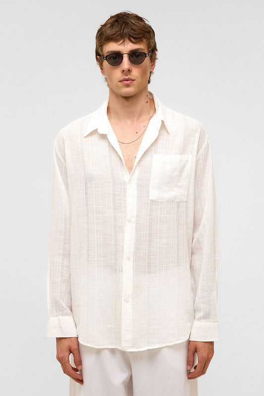 Oversized Striped Long-Sleeved Linen Shirt