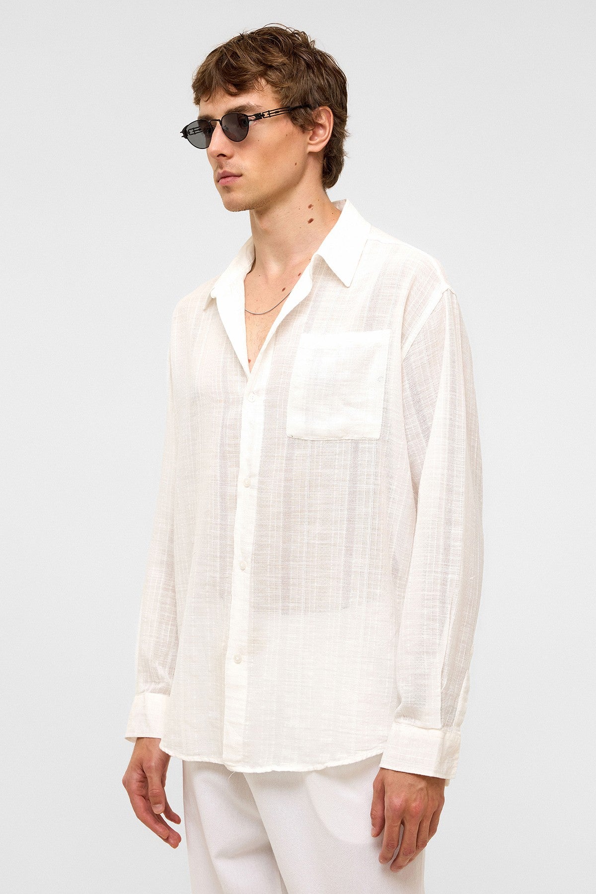 Oversized Striped Long-Sleeved Linen Shirt