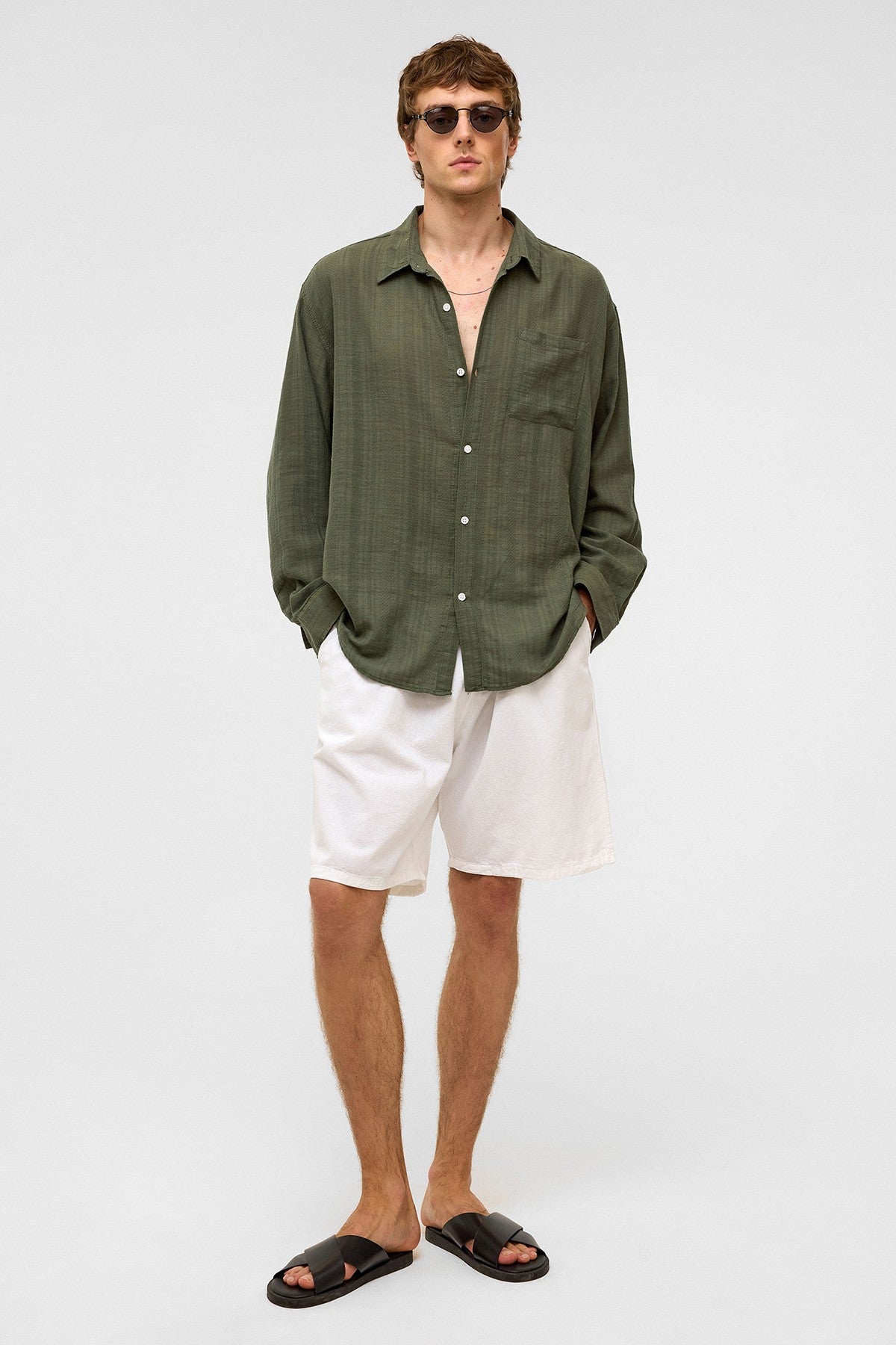 Oversized Striped Long-Sleeved Linen Shirt