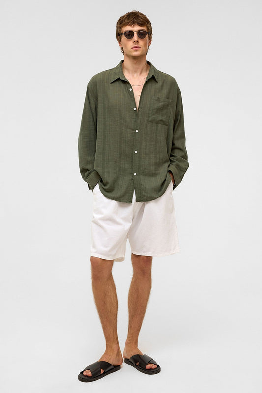 Oversized Striped Long-Sleeved Linen Shirt