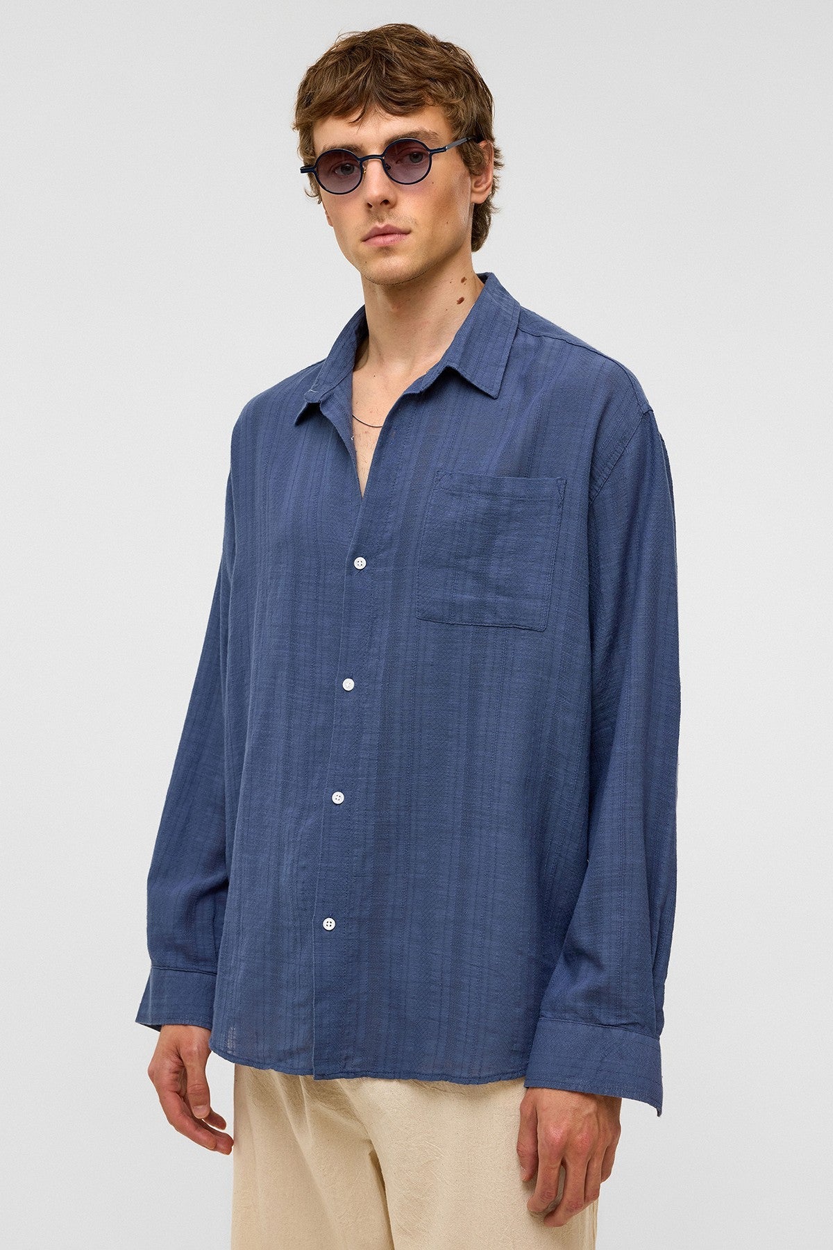 Oversized Striped Long-Sleeved Linen Shirt