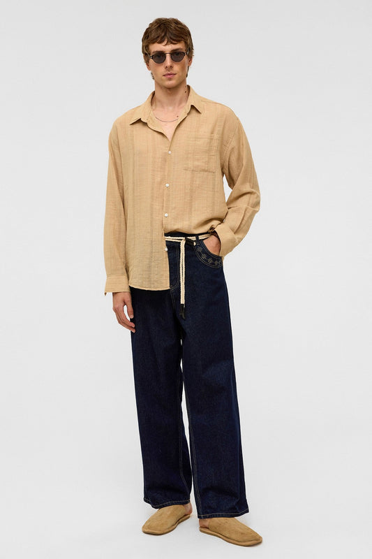 Oversized Striped Long-Sleeved Linen Shirt