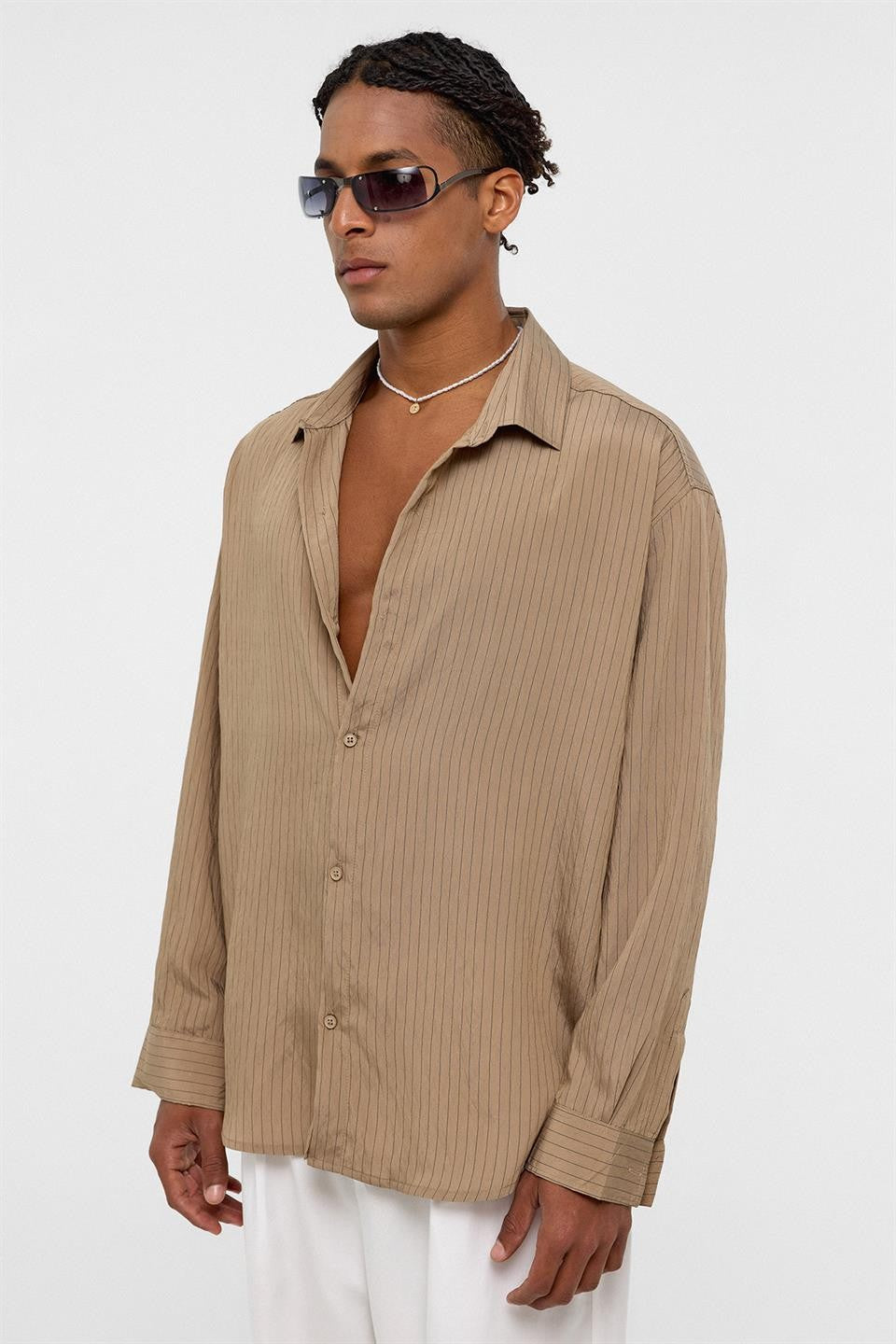 Oversized Striped Long-Sleeve Shirt