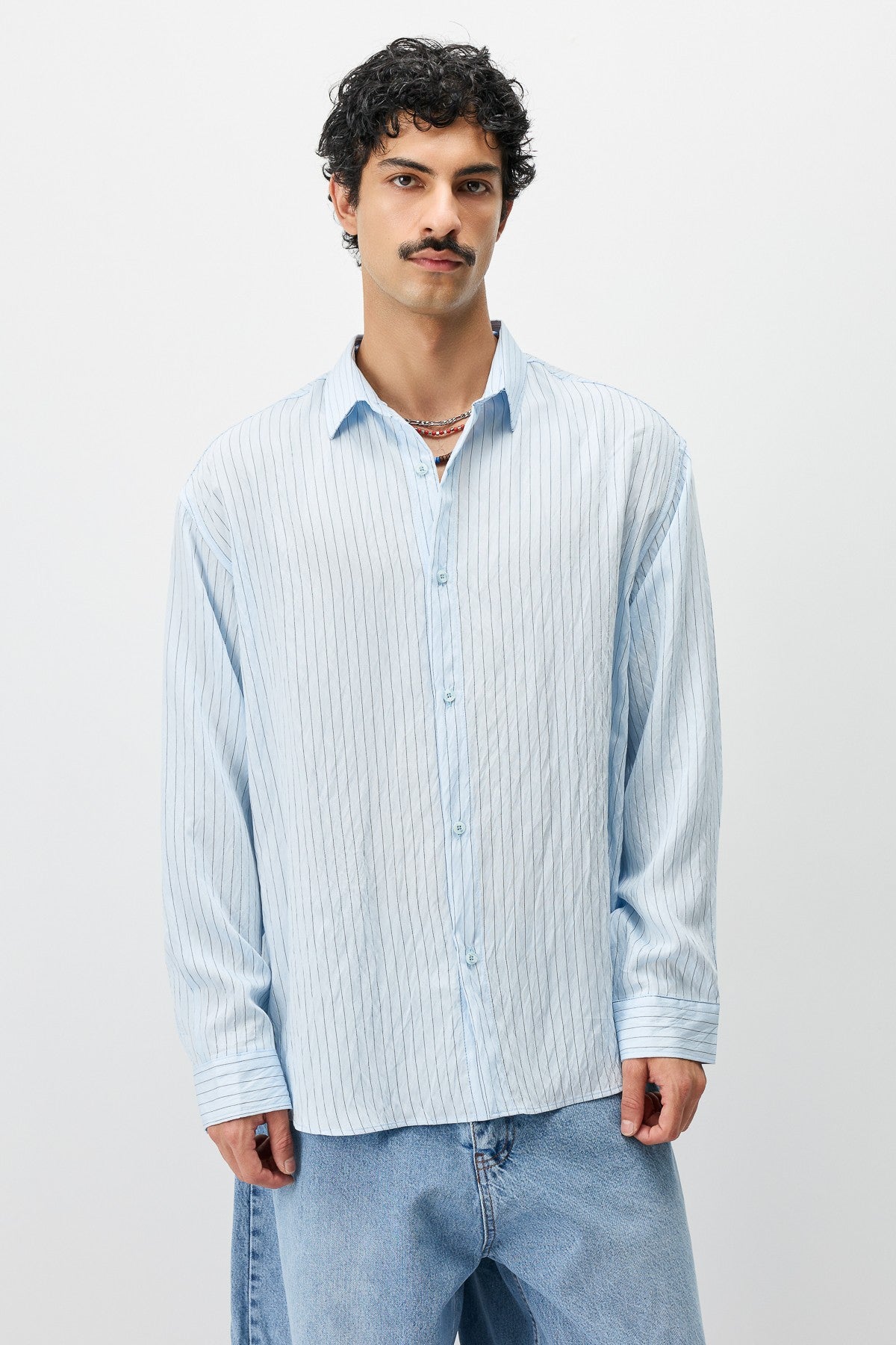 Oversized Striped Long-Sleeve Shirt