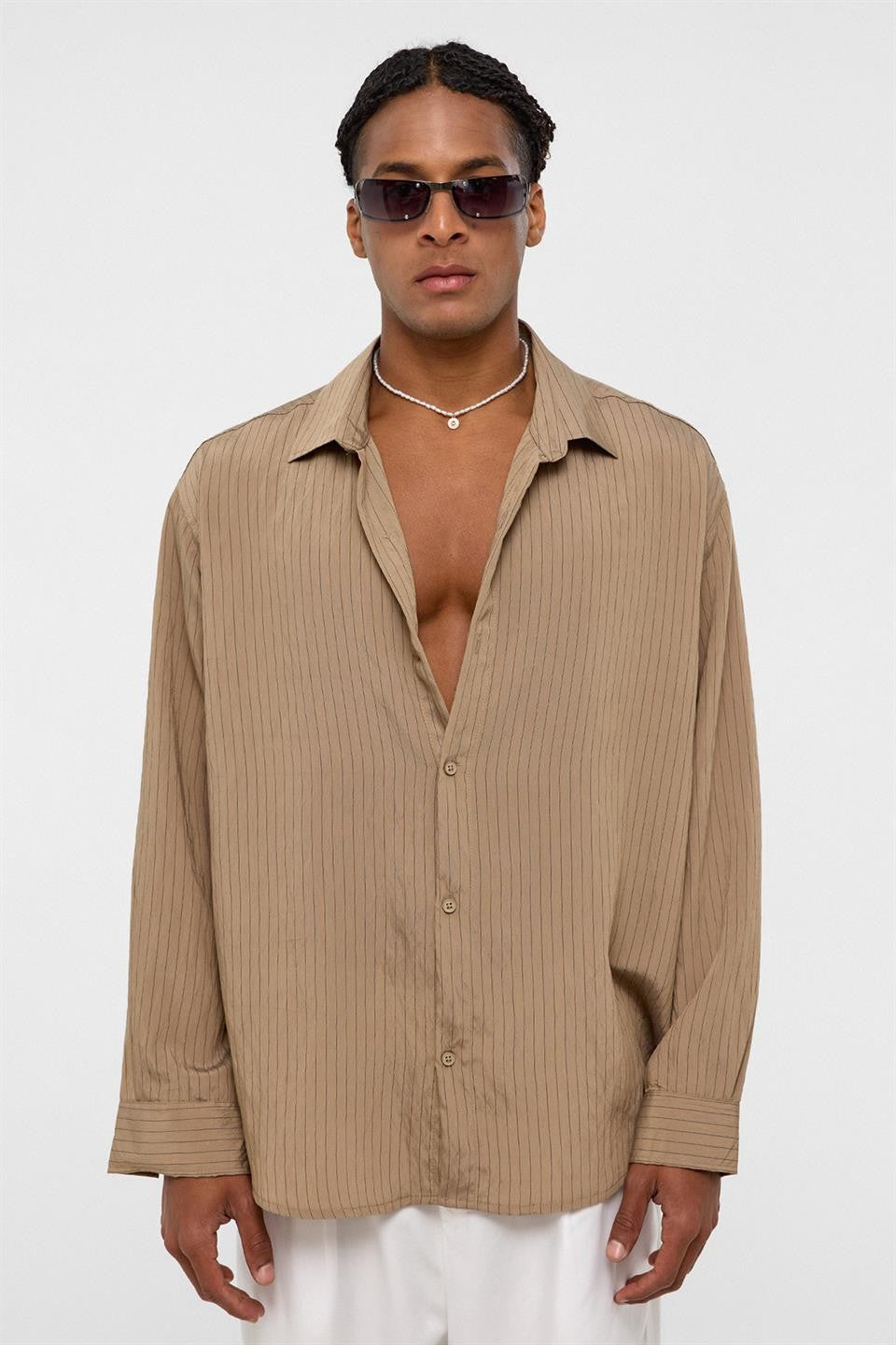 Oversized Striped Long-Sleeve Shirt